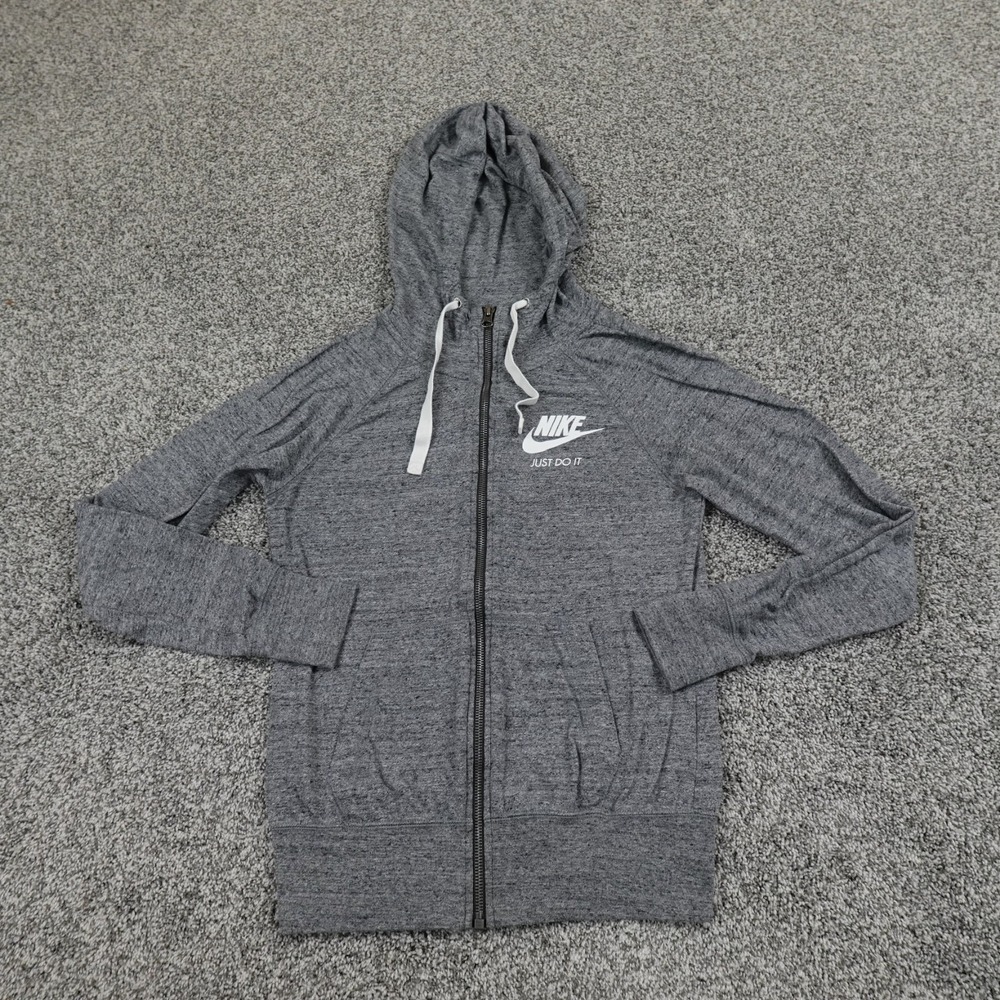Nike Hoodie Mens XS Gray Swoosh Athletic Full Zip Sweatshirt Sweater Casual Gym